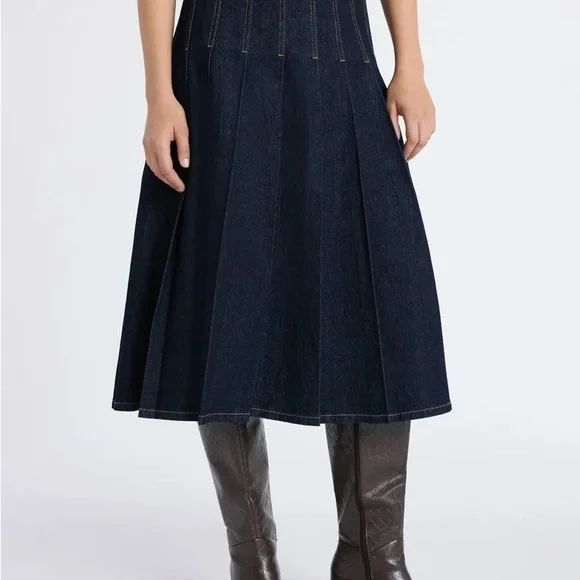 Denim Maxi Pleated Skirt - Picture 6 of 7